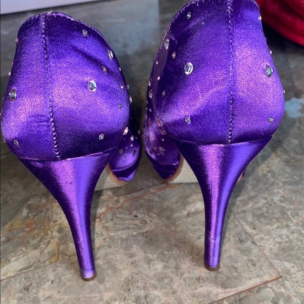 Touch Ups Purple Satin Heels with Rhinestone Accents - Picture 6 of 9